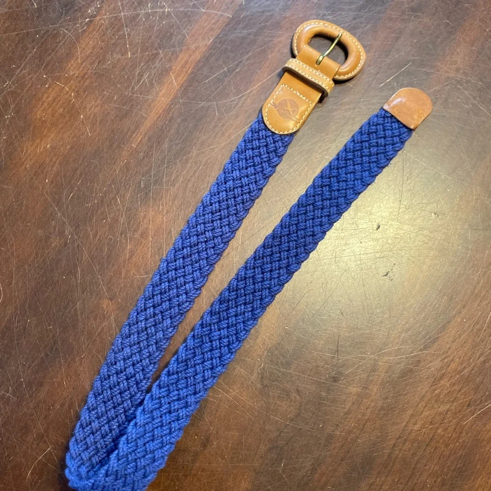Eddie Bauer Navy Braided Belt with Tan Leather Accents